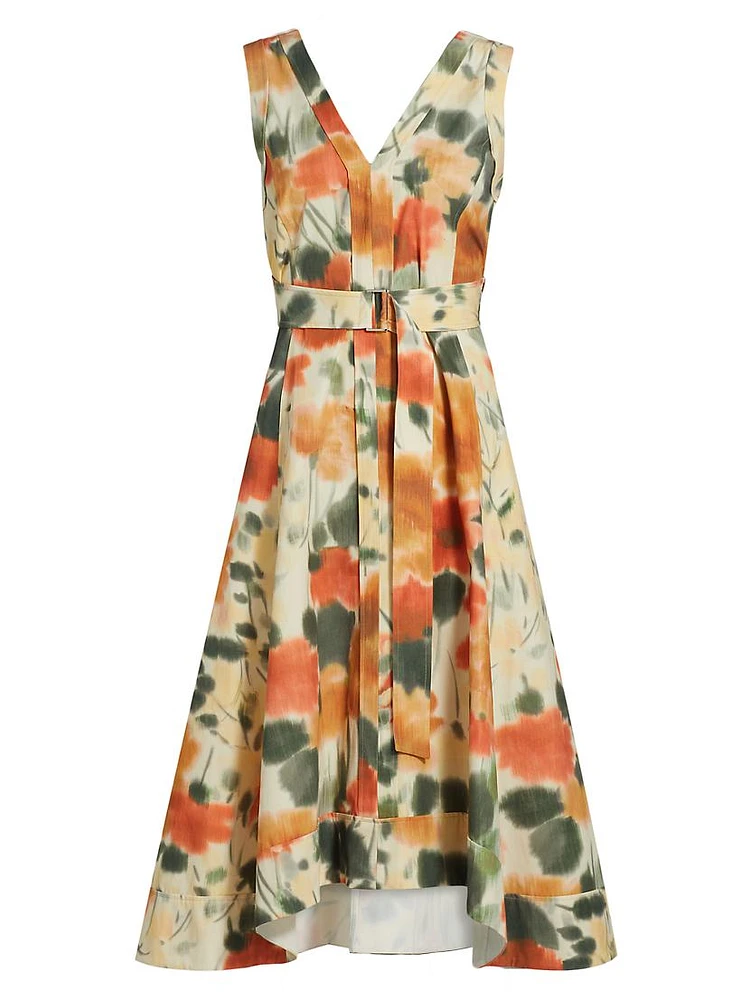 Blurred Marigold Belted Midi-Dress