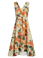 Blurred Marigold Belted Midi-Dress