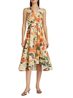 Blurred Marigold Belted Midi-Dress