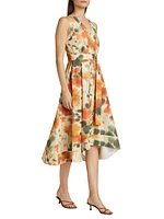 Blurred Marigold Belted Midi-Dress