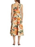 Blurred Marigold Belted Midi-Dress