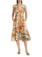 Blurred Marigold Belted Midi-Dress