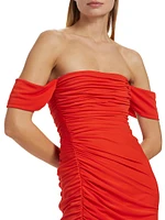 Delaney Off-the-Shoulder Ruched Midi-Dress