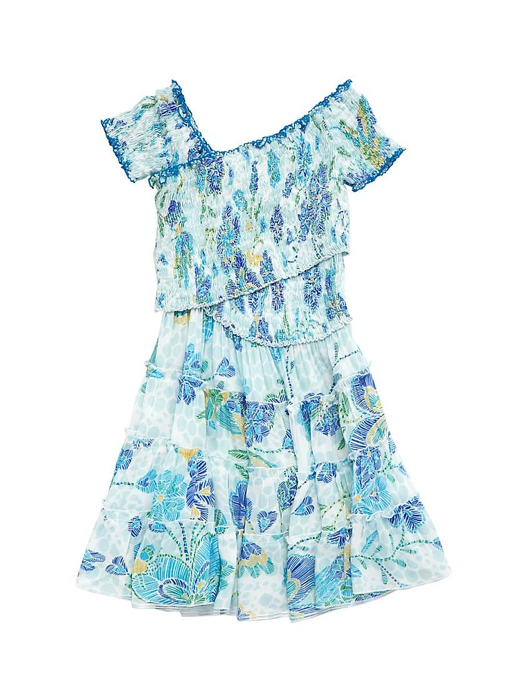 Little Girl's & Soledad Floral Asymmetric Minidress