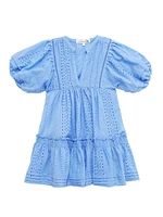 Little Girl's & Aria Eyelet Puff-Sleeve Minidress