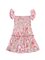 Little Girl's & Aurora Floral Cotton Puff-Sleeve Dress