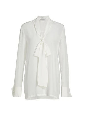 Silk Tieneck Long-Sleeve Blouse