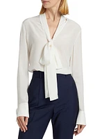 Silk Tieneck Long-Sleeve Blouse