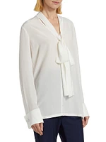 Silk Tieneck Long-Sleeve Blouse