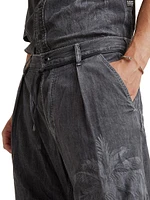 Pleated Wide-Leg Denim Pants