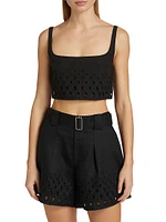 Sky Eyelet Linen Crop Top