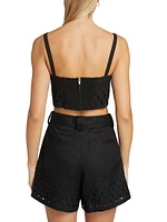 Sky Eyelet Linen Crop Top