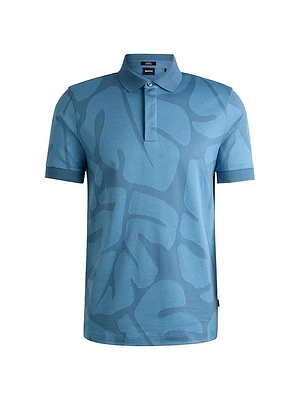 Slim-Fit Polo Shirt Monstera-Leaf Cotton