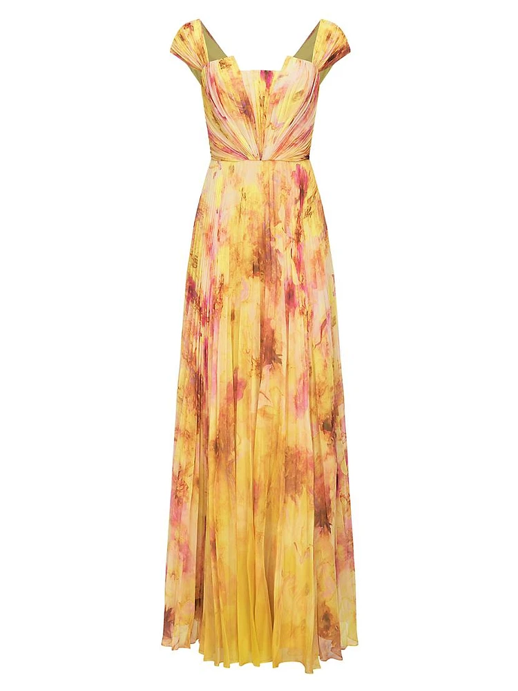 Rian Pleated Chiffon Gown