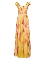 Rian Pleated Chiffon Gown