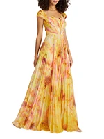 Rian Pleated Chiffon Gown