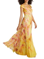 Rian Pleated Chiffon Gown