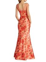 Lowen Floral Mikado Satin Mermaid Gown