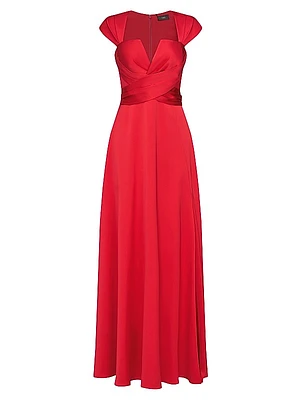Calista Satin Faux Wrap A-Line Gown