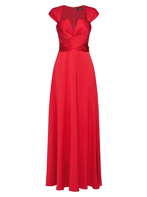 Calista Satin Faux Wrap A-Line Gown