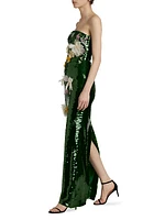 Sequin Strapless Column Gown