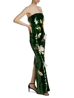 Sequin Strapless Column Gown