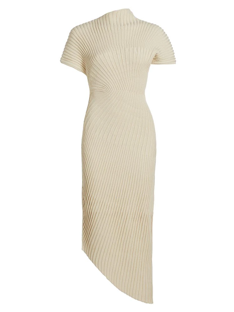 Chrysta Rib-Knit Asymmetric Midi-Dress