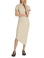 Chrysta Rib-Knit Asymmetric Midi-Dress