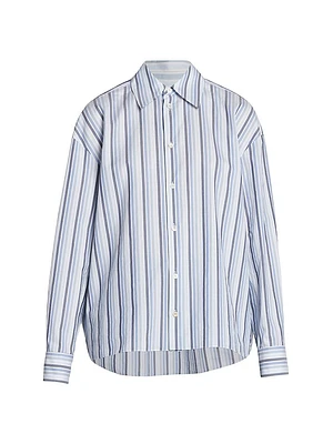 Oversized Striped Cotton Button-Front Shirt