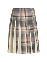 Plaid Box-Pleated Midi-Skirt