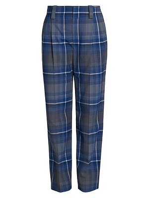 Plaid Wool-Blend Straight-Leg Pants