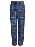 Plaid Wool-Blend Straight-Leg Pants