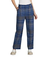 Plaid Wool-Blend Straight-Leg Pants