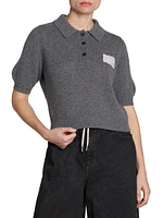 Cashmere Balloon-Sleeve Polo Top