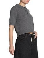 Cashmere Balloon-Sleeve Polo Top