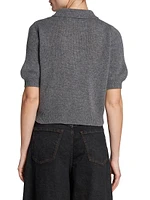 Cashmere Balloon-Sleeve Polo Top