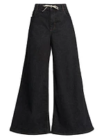 Drawstring Wide-Leg Palazzo Jeans