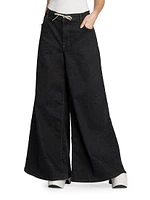 Drawstring Wide-Leg Palazzo Jeans