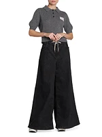 Drawstring Wide-Leg Palazzo Jeans