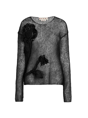 Floral Mohair Open-Knit Sweater