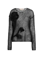 Floral Mohair Open-Knit Sweater