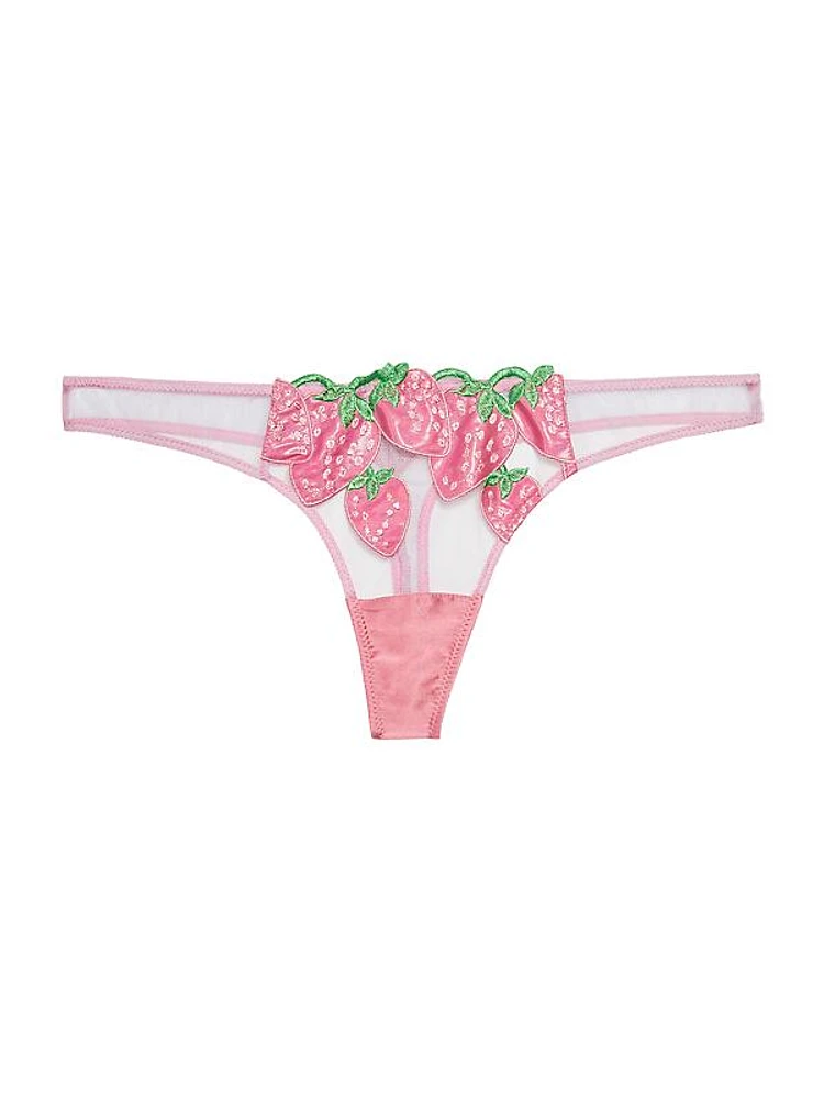 Strawberry Embroidered Thong