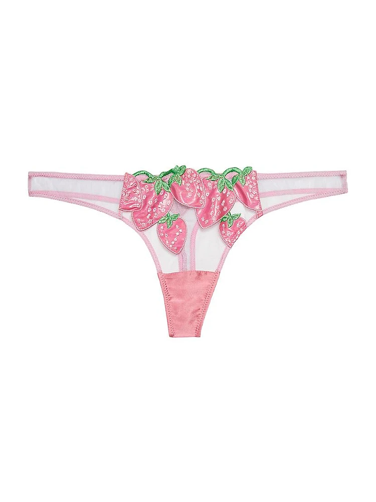 Strawberry Embroidered Thong