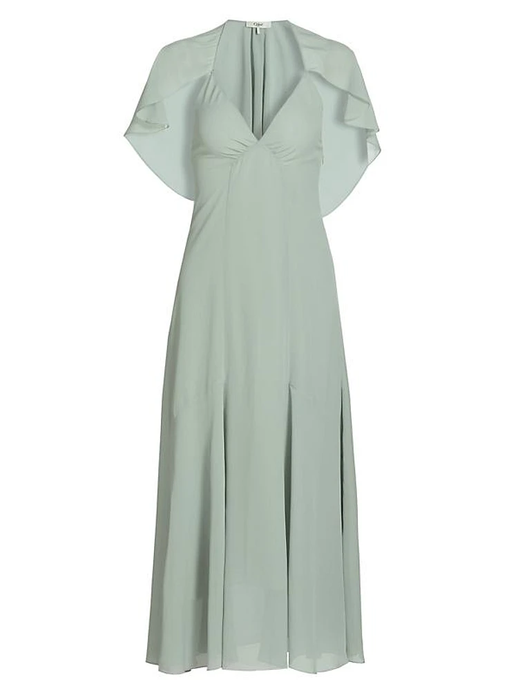 Silk Capelet Midi-Dress