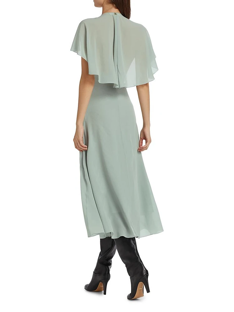 Silk Capelet Midi-Dress