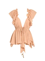 Silk Ruffled Plunging V-Neck Top