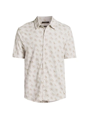 Abstract Daisies Cotton Button-Front Shirt