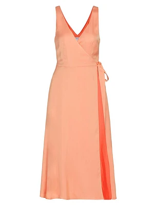 Kathleen Satin Sleeveless Wrap Midi-Dress