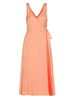 Kathleen Satin Sleeveless Wrap Midi-Dress