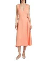 Kathleen Satin Sleeveless Wrap Midi-Dress